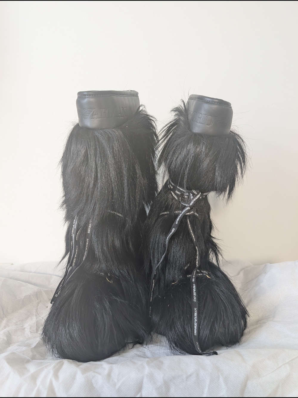 Emporio Armani Black Faux Fur Moon Boots Snow Winter Sz 7 + Box